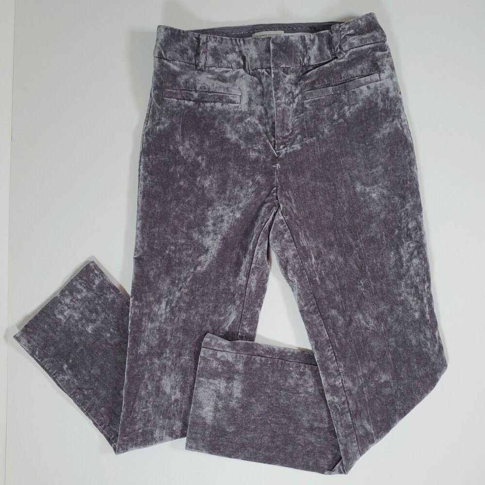 Anthropologie Women’s Pants Size 0 Gray Purple Slim Velvet Stretch Trousers